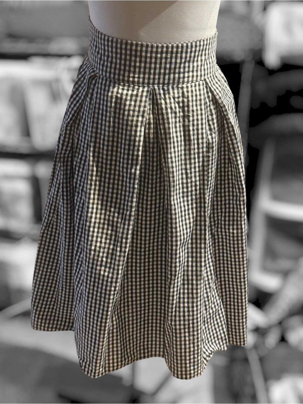 Max Studio Black & White Gingham Pleated Skirt